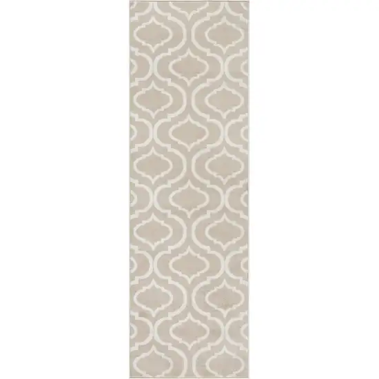 7' Beige and Ivory Trellis Runner Rug Photo 1
