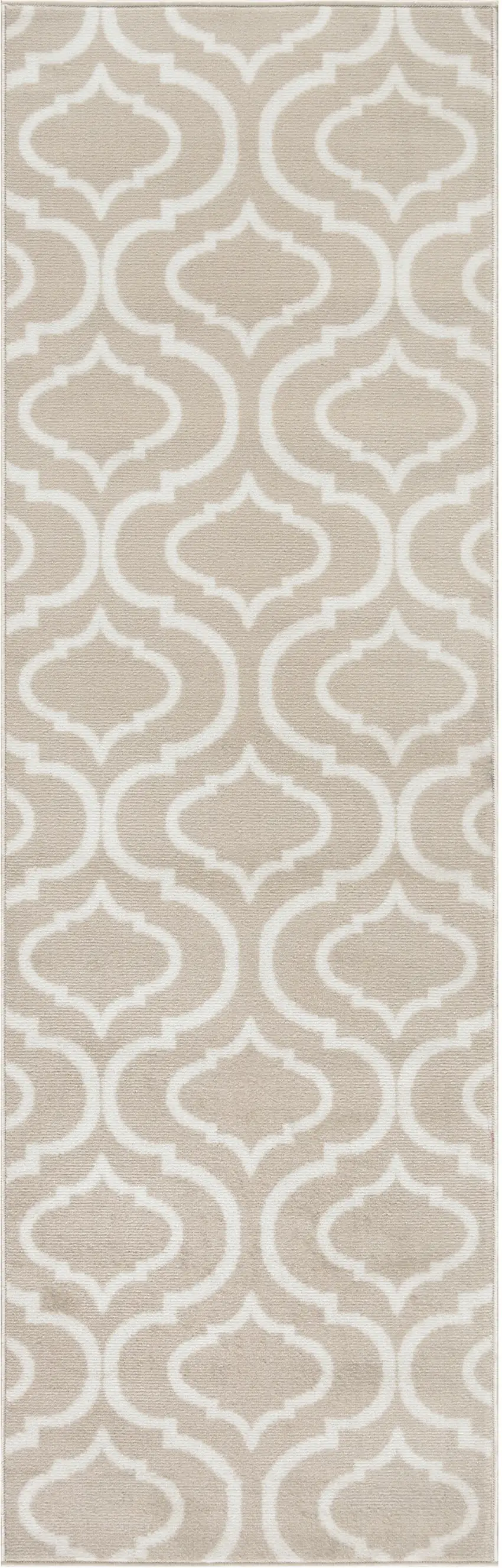7' Beige and Ivory Trellis Runner Rug Photo 1