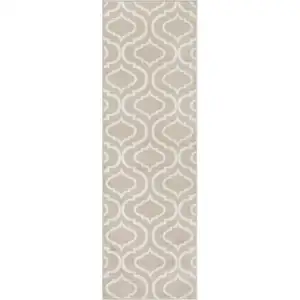 Photo of 7' Beige and Ivory Trellis Runner Rug