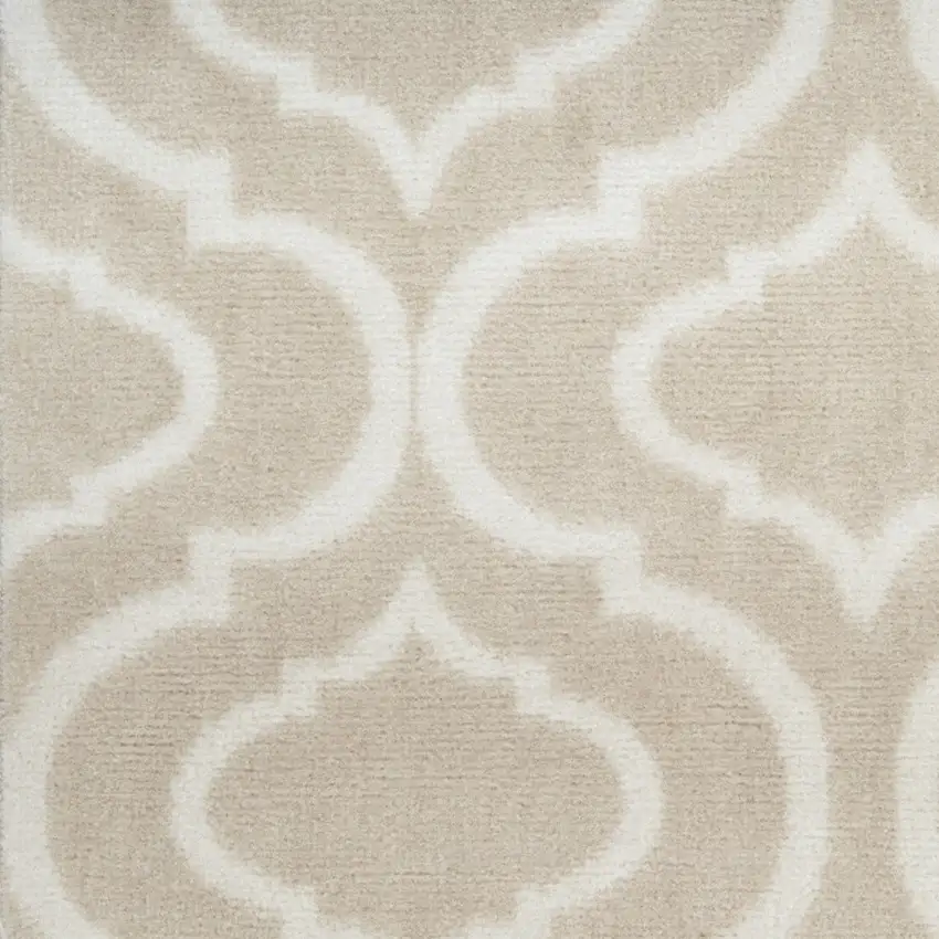 7' Beige and Ivory Trellis Runner Rug Photo 5