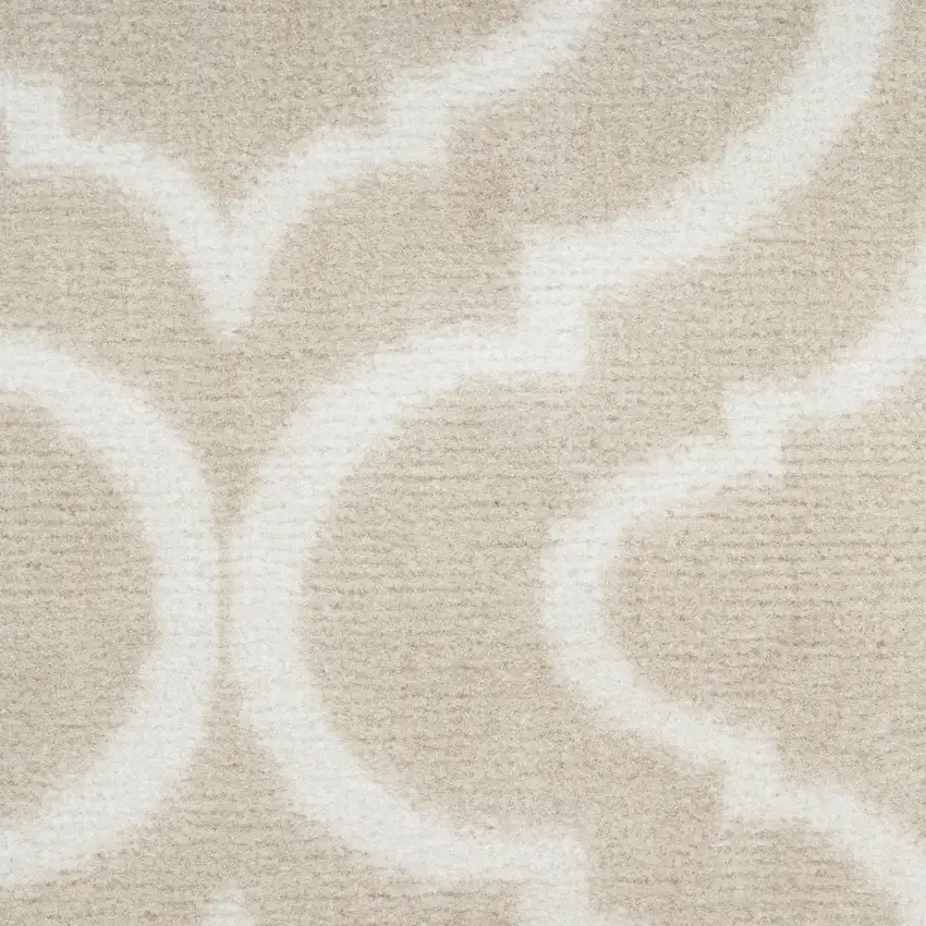 7' Beige and Ivory Trellis Runner Rug Photo 9