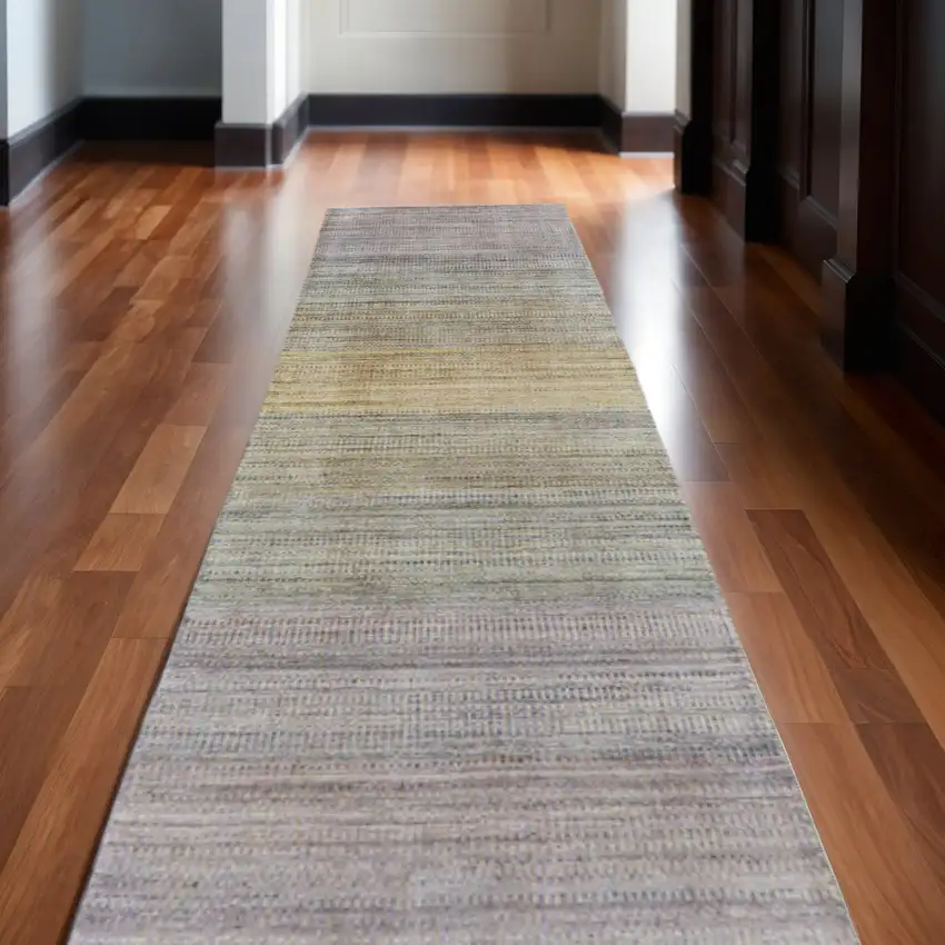 10' Beige and Purple Ombre Hand Woven Runner Rug Photo 1