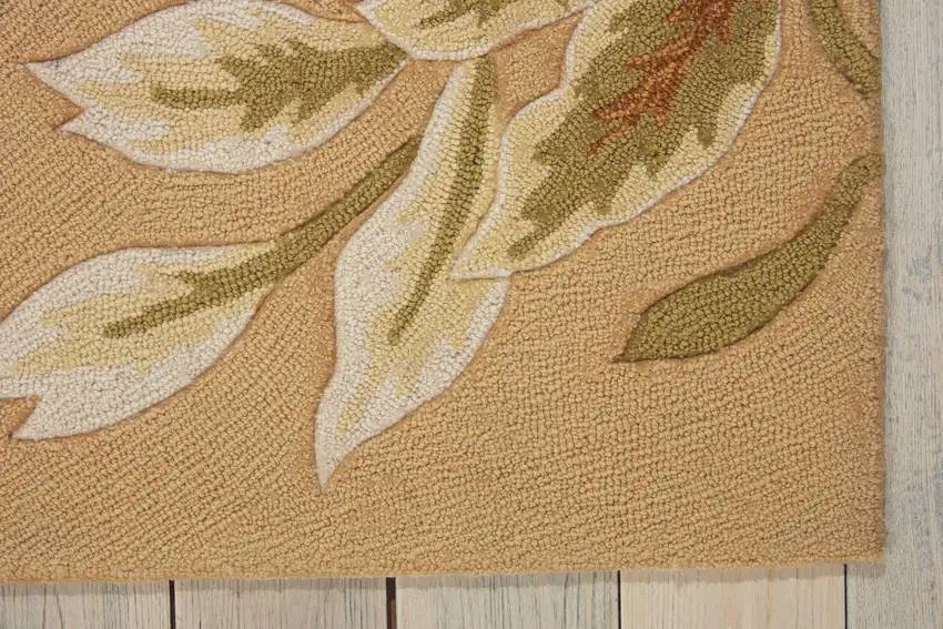 8' Beige and Red Botanical Leaves Hand Carved Handmade Runner Rug Photo 5