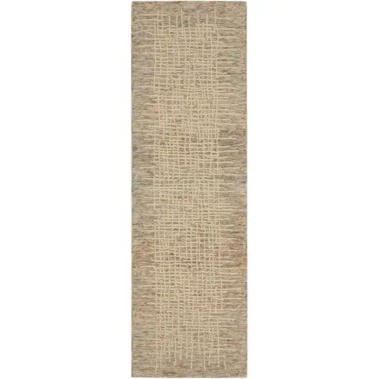 8' Beige and Tan Wool Abstract Runner Rug Photo 1