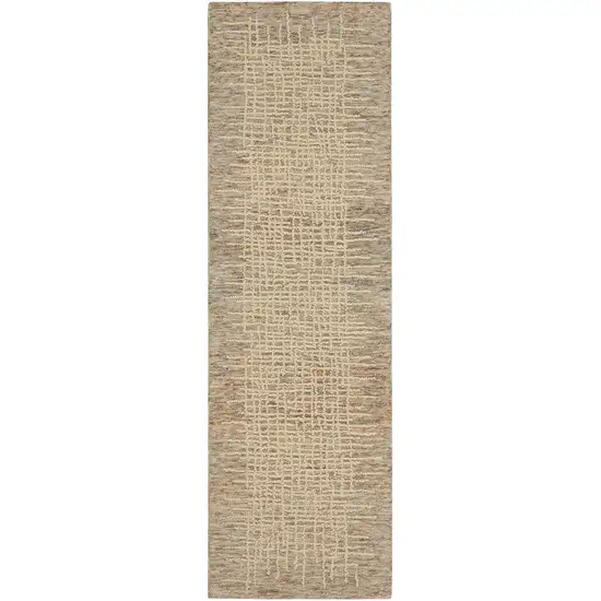 8' Beige and Tan Wool Abstract Runner Rug Photo 2