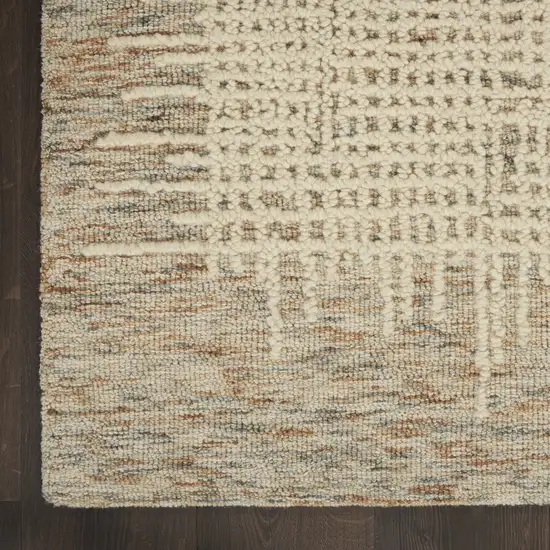 8' Beige and Tan Wool Abstract Runner Rug Photo 9