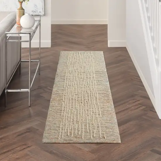 8' Beige and Tan Wool Abstract Runner Rug Photo 5