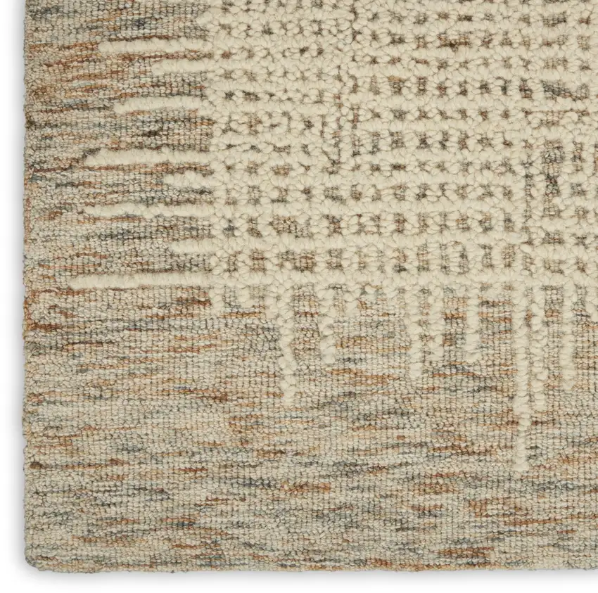 8' Beige and Tan Wool Abstract Runner Rug Photo 7