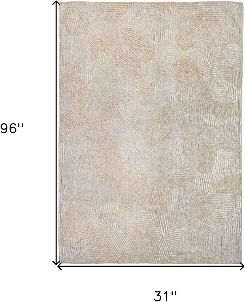 10' Beige and White Abstract Non Skid Area Rug Photo 3