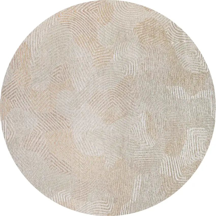 8' Beige and White Round Abstract Non Skid Area Rug Photo 2