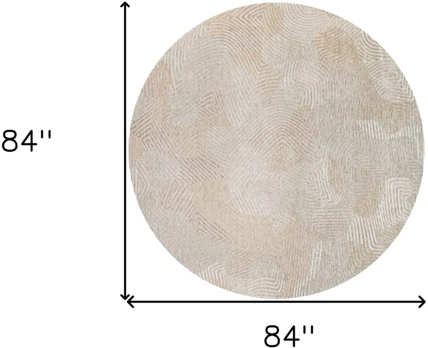 8' Beige and White Round Abstract Non Skid Area Rug Photo 3