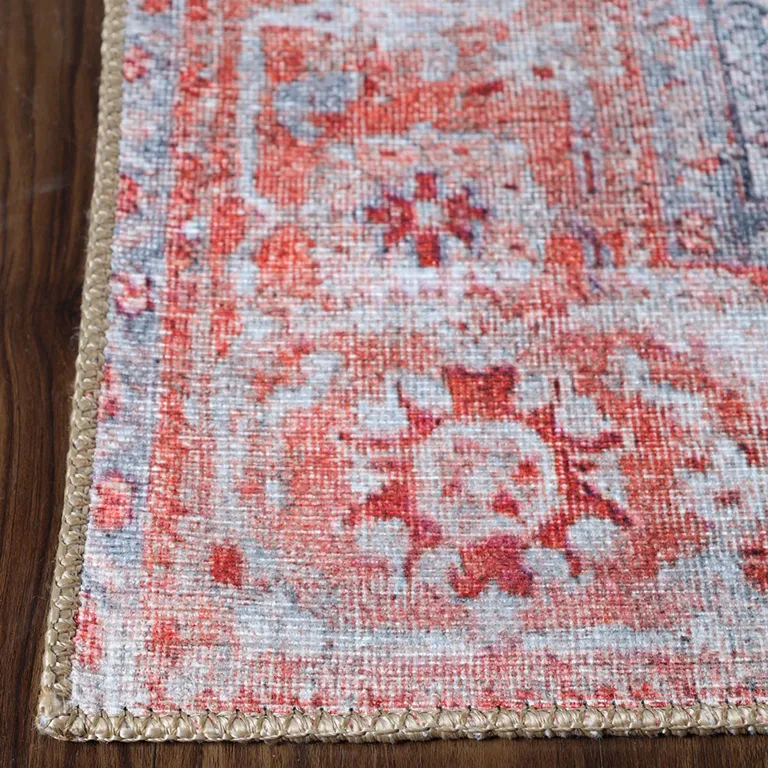 8' Berry Red Oriental Power Loom Stain Resistant Runner Rug Photo 4