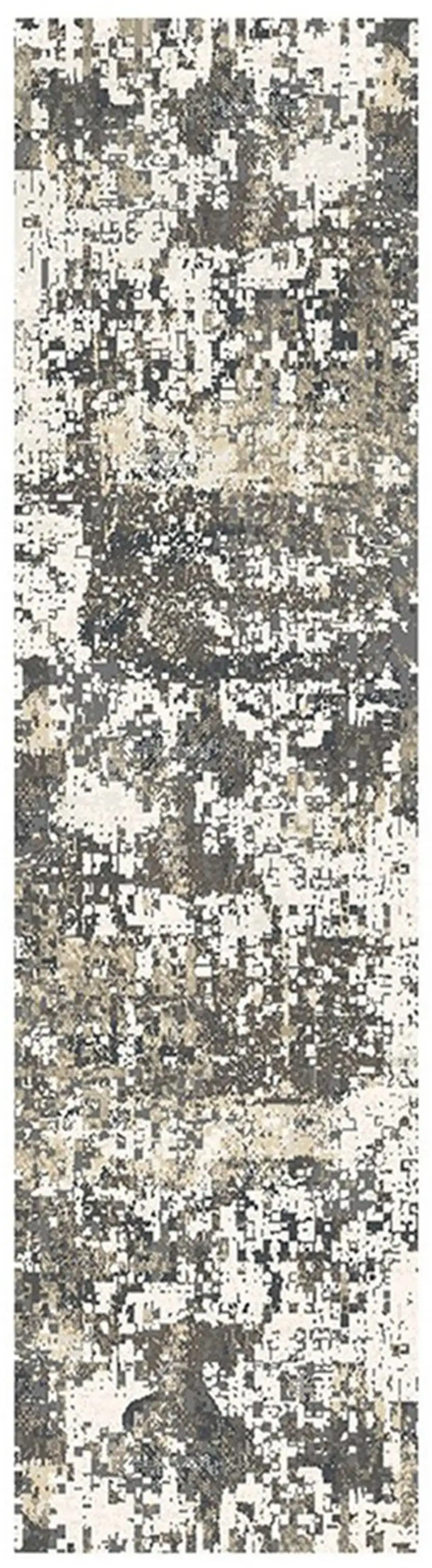 8' Black Abstract Distressed Runner Rug With Fringe Photo 2