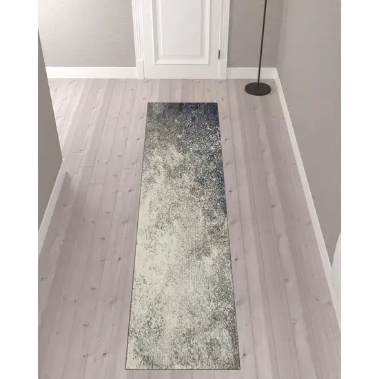 10' Black Abstract Power Loom Runner Rug Photo 2