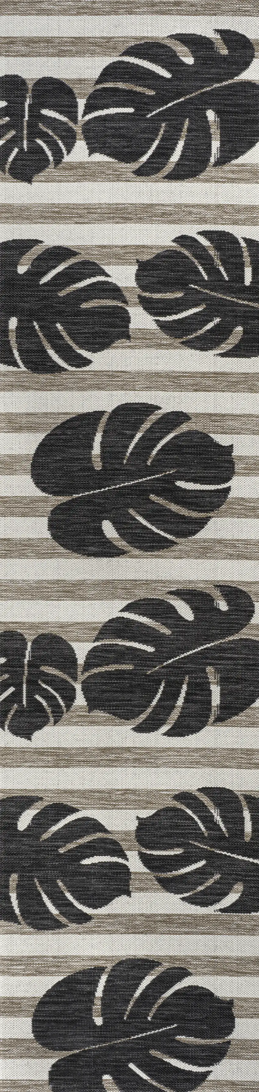 8' Black And Beige Floral Indoor Outdoor Runner Rug Photo 3