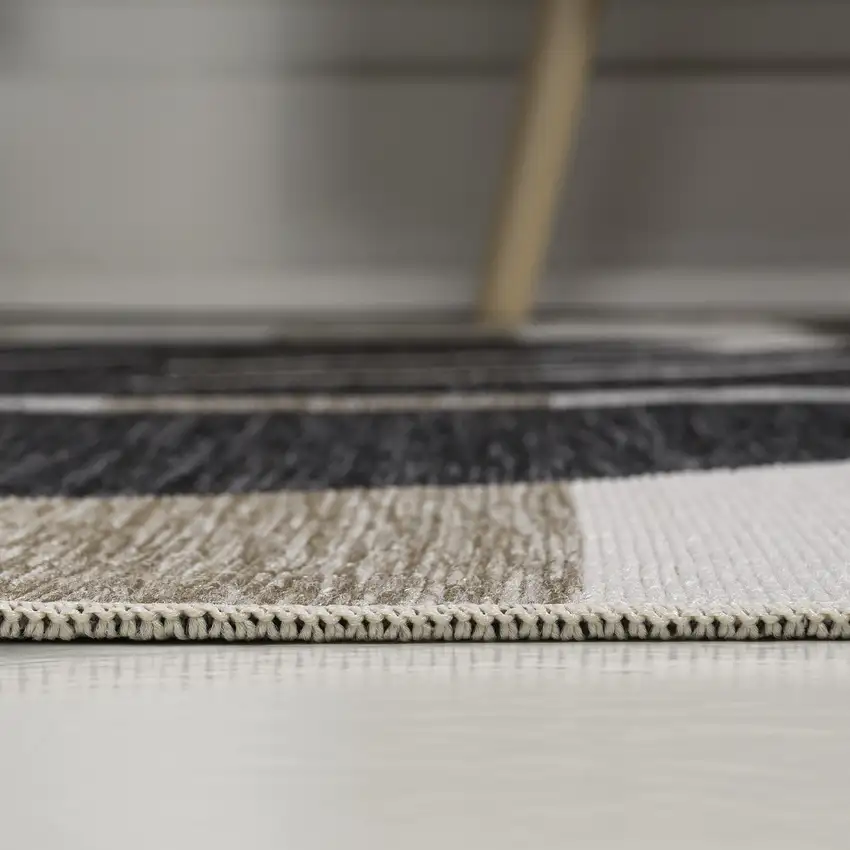 8' Black And Beige Floral Indoor Outdoor Runner Rug Photo 7