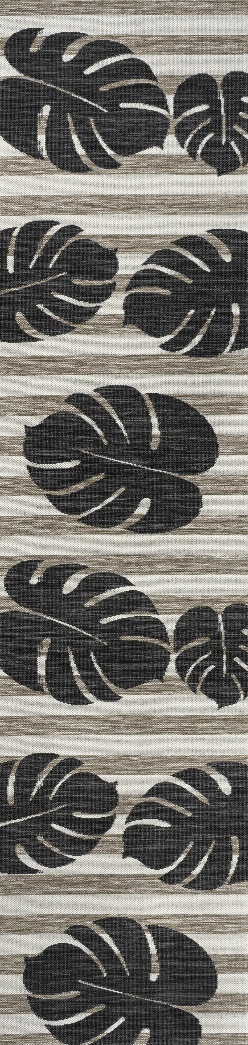 8' Black And Beige Floral Indoor Outdoor Runner Rug Photo 1