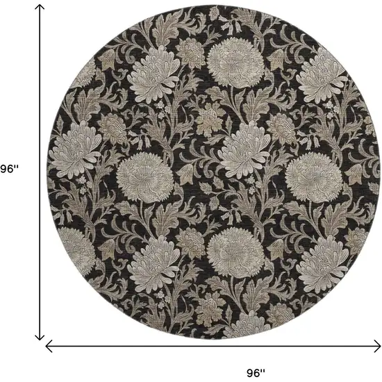 8' Black And Beige Floral Washable Round Rug With UV Protection Photo 6