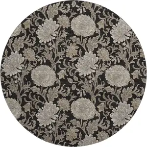 Photo of 8' Black And Beige Floral Washable Round Rug With UV Protection
