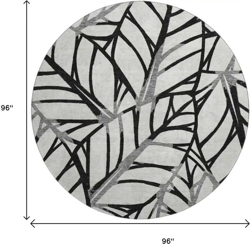 8' Black And Beige Floral Washable Round Rug With UV Protection Photo 3