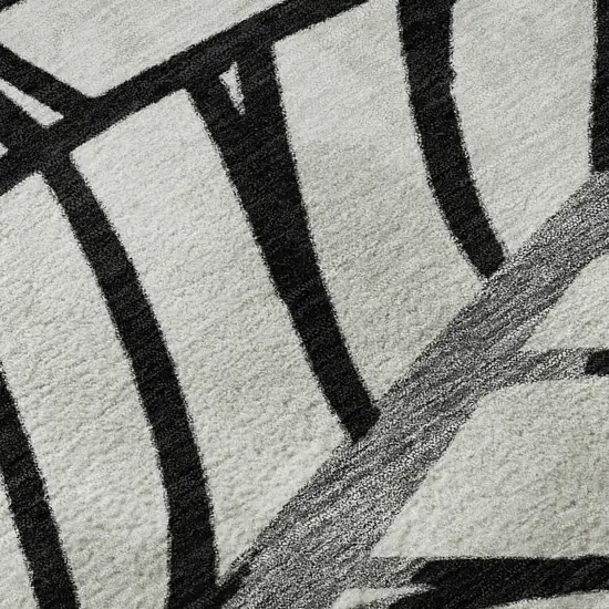 8' Black And Beige Floral Washable Round Rug With UV Protection Photo 9