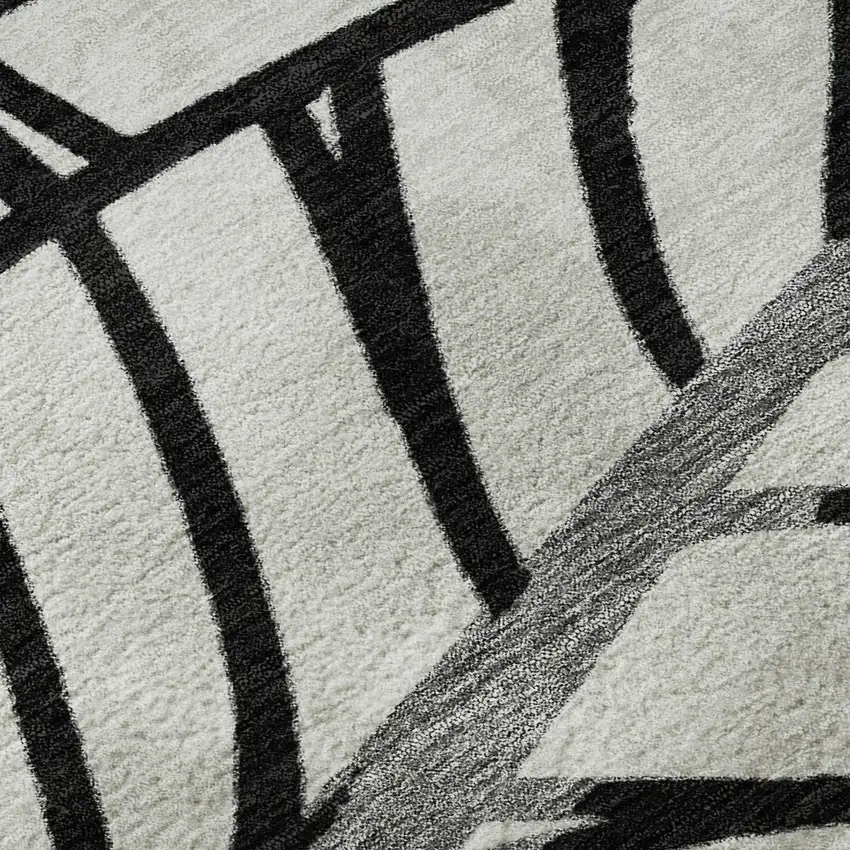 8' Black And Beige Floral Washable Round Rug With UV Protection Photo 9