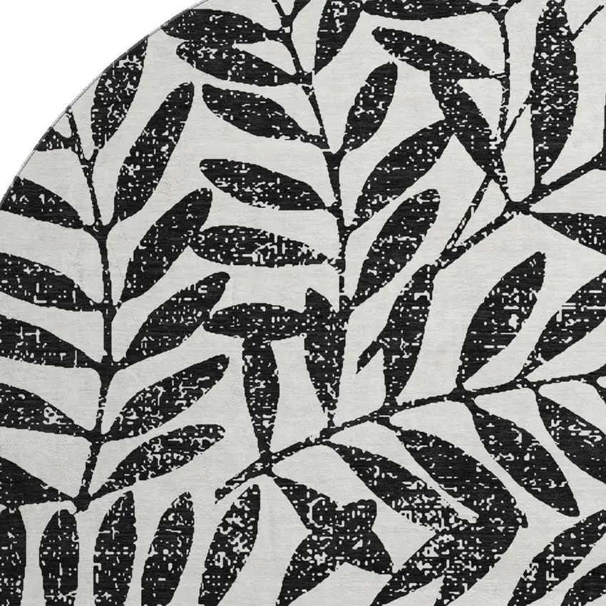 8' Black And Beige Floral Washable Round Rug With UV Protection Photo 3