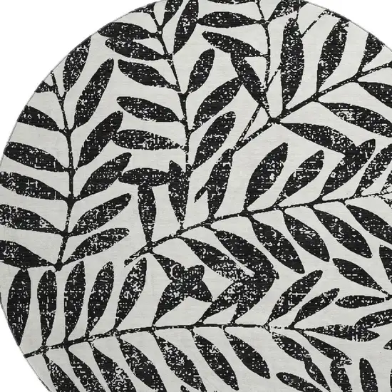 8' Black And Beige Floral Washable Round Rug With UV Protection Photo 4