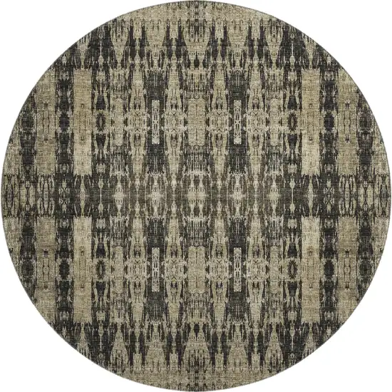 8' Black And Beige Moroccan Washable Round Rug With UV Protection Photo 1