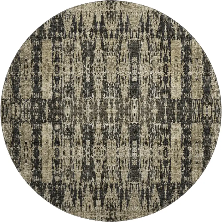 8' Black And Beige Moroccan Washable Round Rug With UV Protection Photo 1