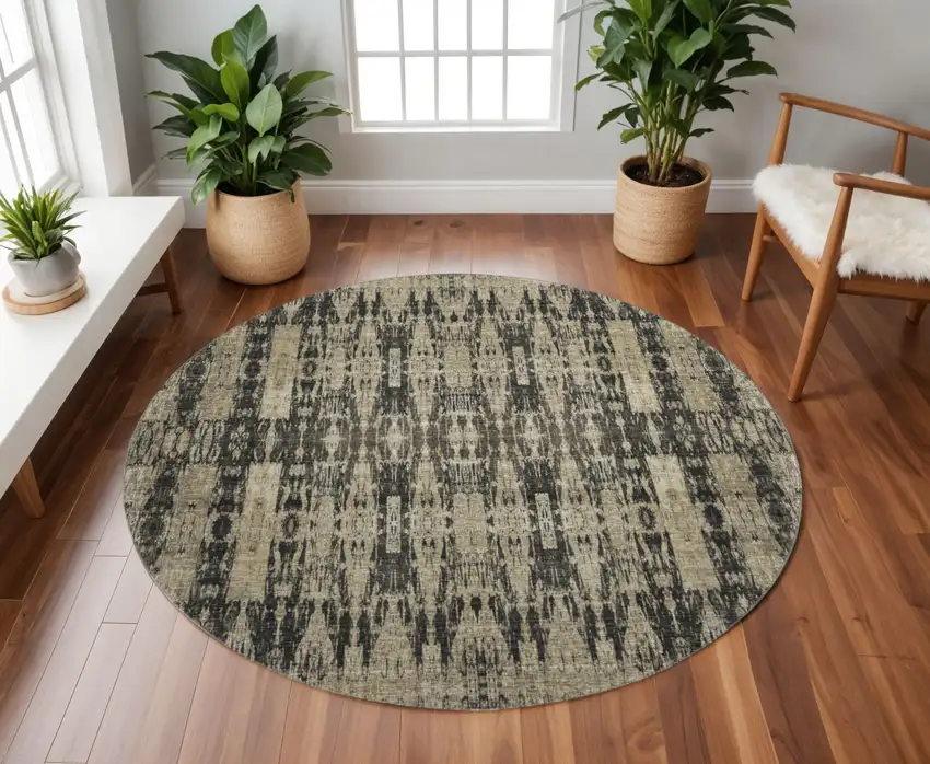 8' Black And Beige Moroccan Washable Round Rug With UV Protection Photo 2