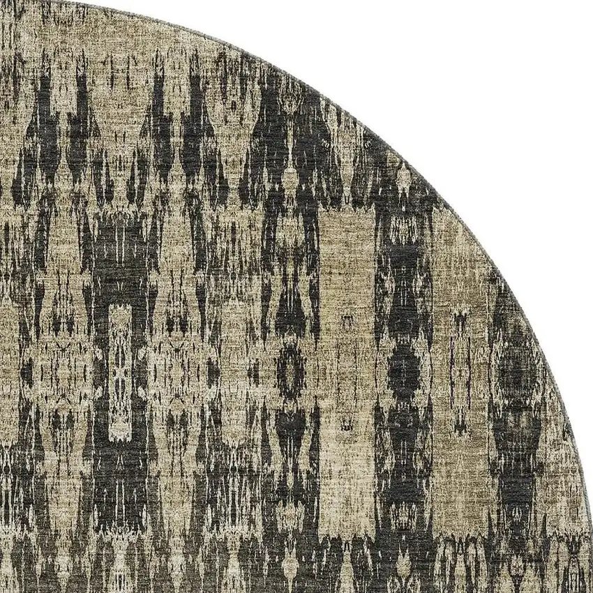 8' Black And Beige Moroccan Washable Round Rug With UV Protection Photo 3