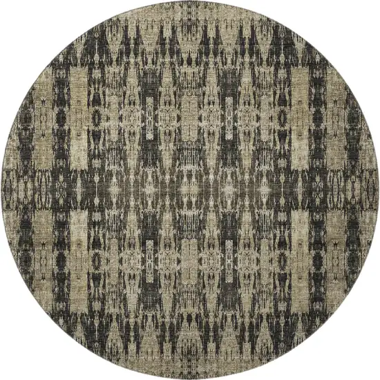 8' Black And Beige Moroccan Washable Round Rug With UV Protection Photo 4