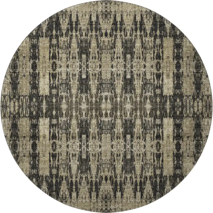 8' Black And Beige Moroccan Washable Round Rug With UV Protection Photo 4