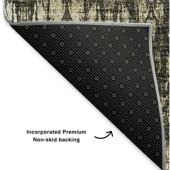 8' Black And Beige Moroccan Washable Round Rug With UV Protection Photo 6