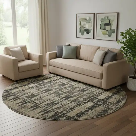 8' Black And Beige Moroccan Washable Round Rug With UV Protection Photo 1