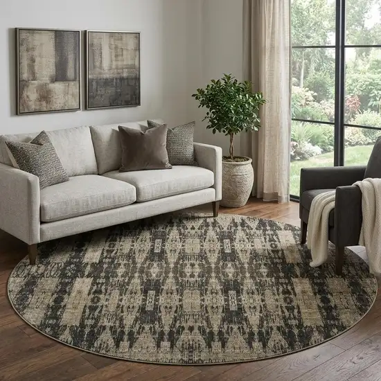 8' Black And Beige Moroccan Washable Round Rug With UV Protection Photo 1