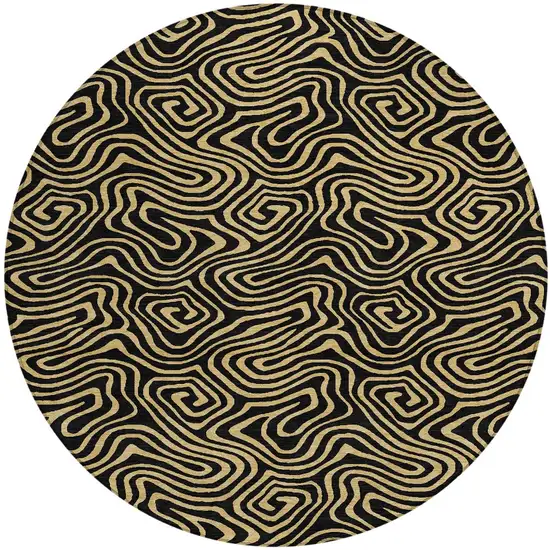 8' Black And Beige Round Abstract Washable Indoor Outdoor Area Rug Photo 5