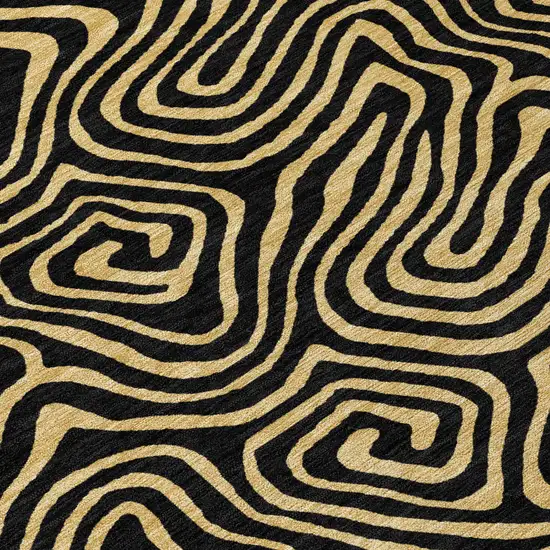 8' Black And Beige Round Abstract Washable Indoor Outdoor Area Rug Photo 8