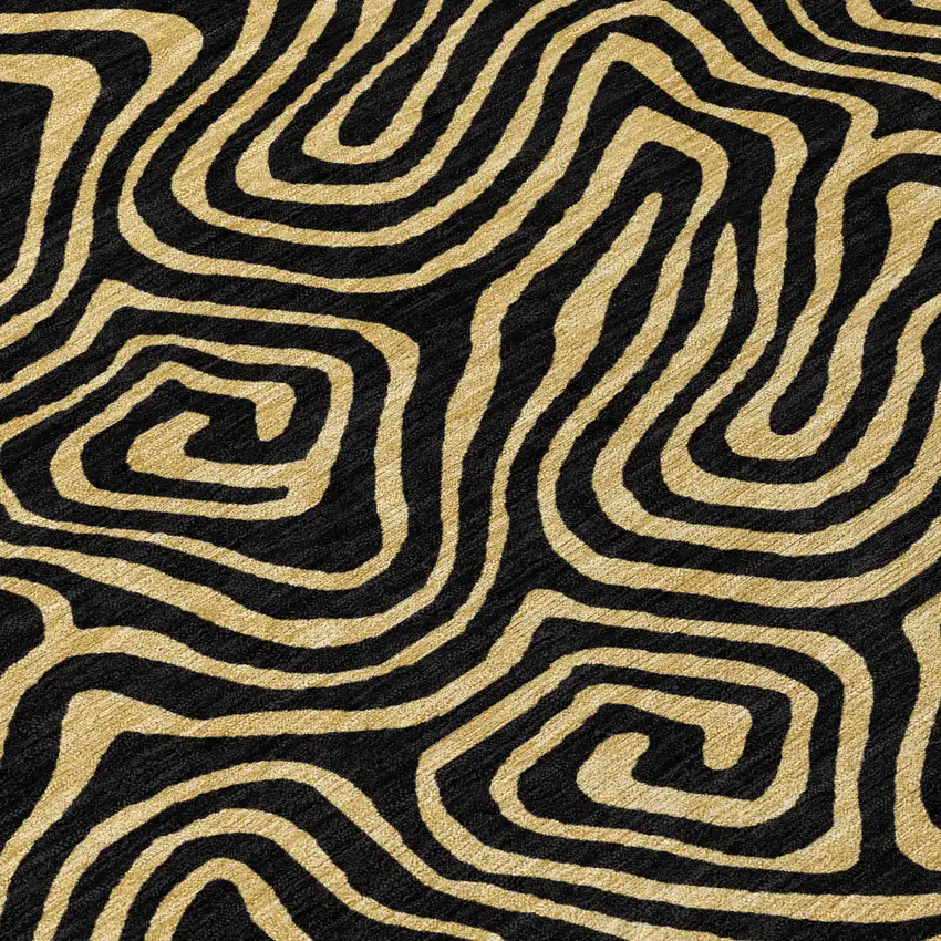8' Black And Beige Round Abstract Washable Indoor Outdoor Area Rug Photo 8