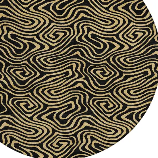 8' Black And Beige Round Abstract Washable Indoor Outdoor Area Rug Photo 4