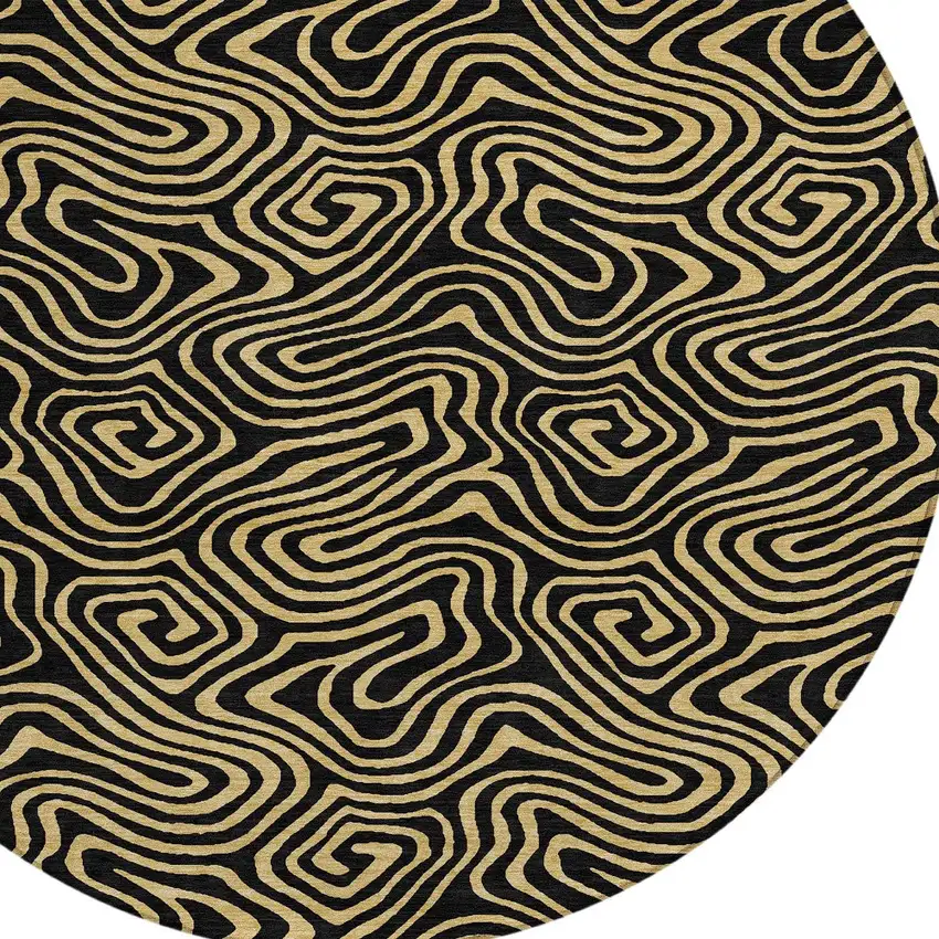 8' Black And Beige Round Abstract Washable Indoor Outdoor Area Rug Photo 4