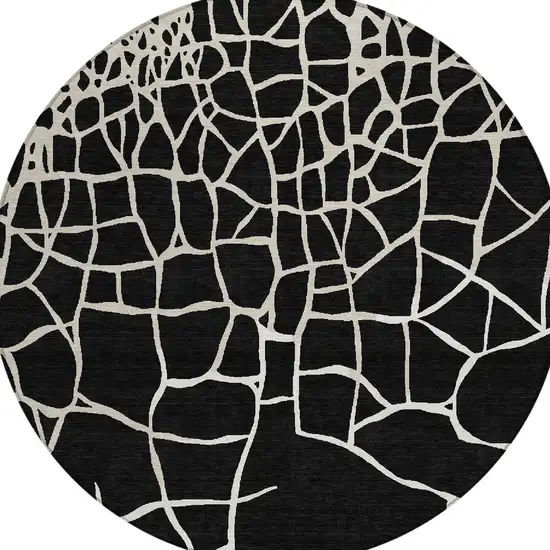 8' Black And Beige Round Abstract Washable Indoor Outdoor Area Rug Photo 7