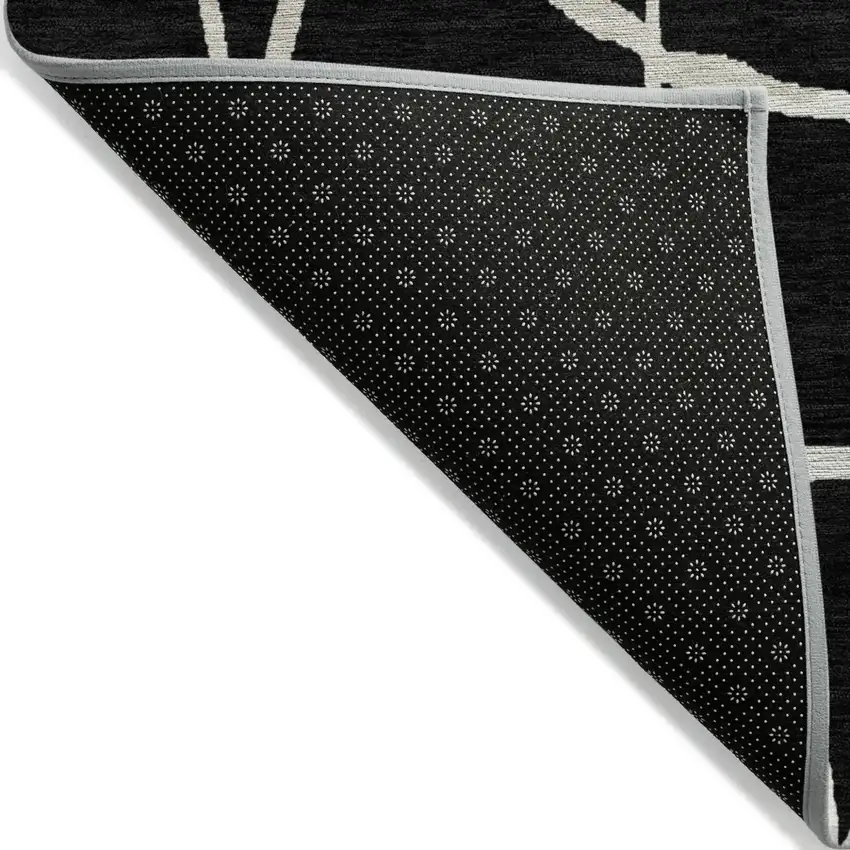 8' Black And Beige Round Abstract Washable Indoor Outdoor Area Rug Photo 5