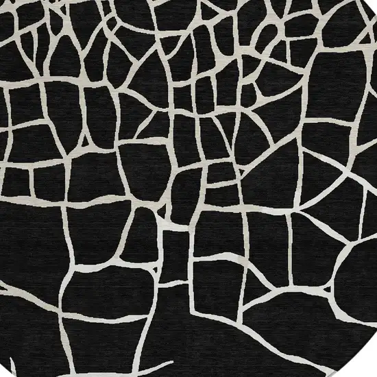 8' Black And Beige Round Abstract Washable Indoor Outdoor Area Rug Photo 6