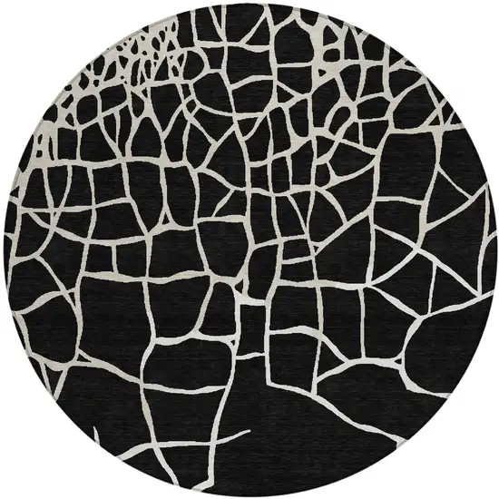 8' Black And Beige Round Abstract Washable Indoor Outdoor Area Rug Photo 2