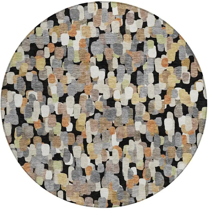 8' Black And Beige Round Abstract Washable Indoor Outdoor Area Rug Photo 3