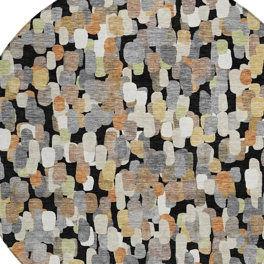 8' Black And Beige Round Abstract Washable Indoor Outdoor Area Rug Photo 2