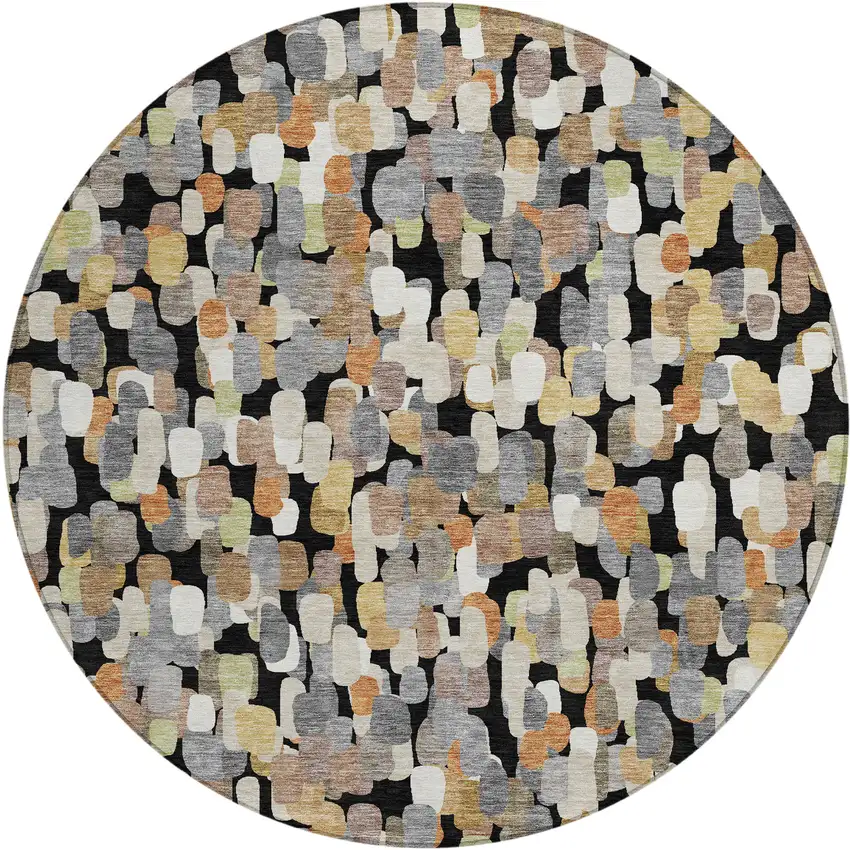 8' Black And Beige Round Abstract Washable Indoor Outdoor Area Rug Photo 1