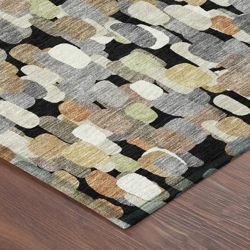 8' Black And Beige Round Abstract Washable Indoor Outdoor Area Rug Photo 6